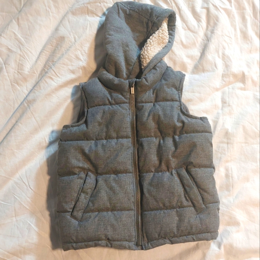 Old Navy Boys Girls Gray Hooded Puffer Vest